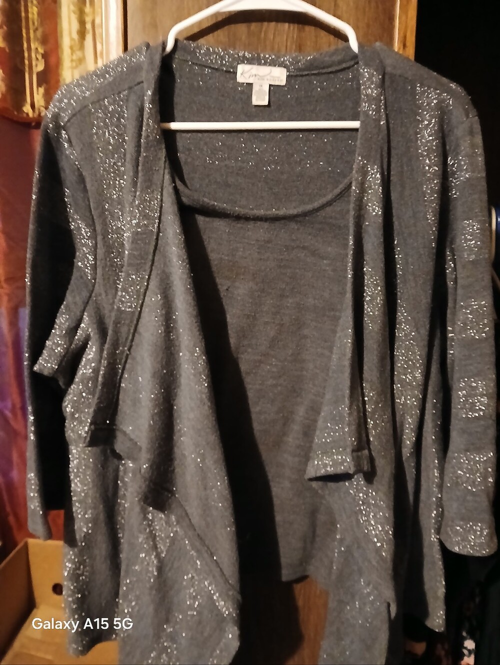 Karen Scott Charcoal Sparkle Open-Front Cardigan
